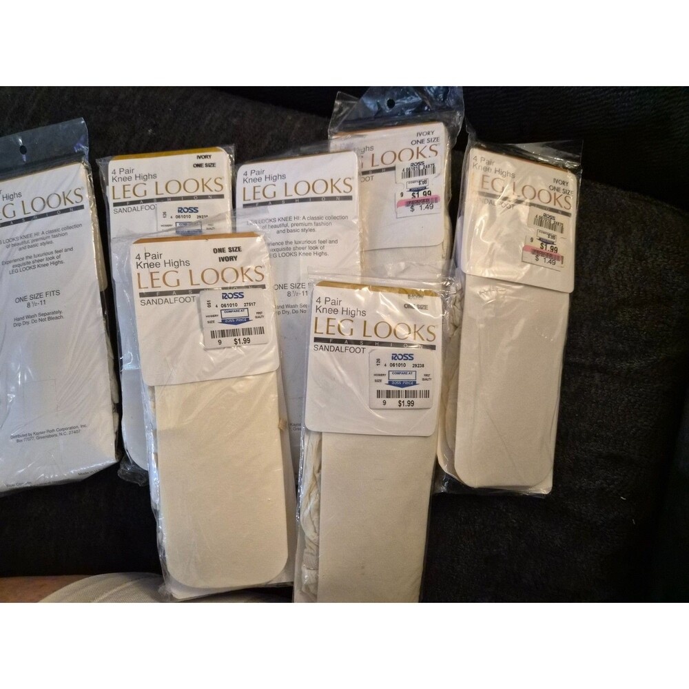 Leg Looks, Lot of 7 Packs of Knee Highs-  Ivory Size 8.5-11 *4 pairs ea pk